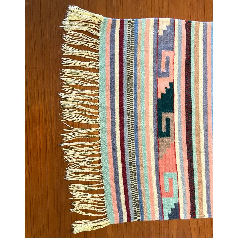 Vintage Southwestern Wool Rug Wall Hanging Tapestry Woven Aztec 58.5